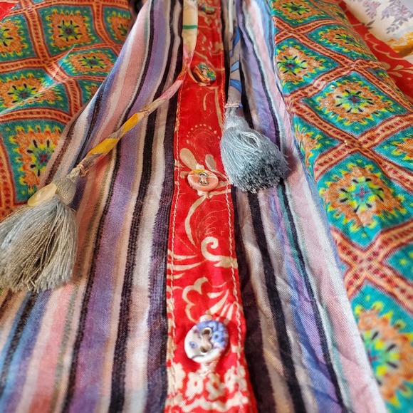 Johnny Was Anora Silk tunic top Colorful Drawstring Adjustable Oversize Summer - Picture 7 of 13